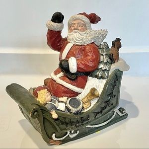 Retro Ceramic Santa Claus Toy Sled Statue Statement Piece